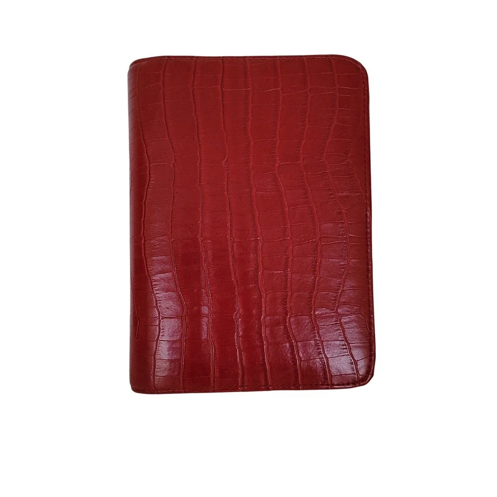 Franklin Covey Red Croc Embossed Zippered Planner Binder 7 Ring Organizer Wallet